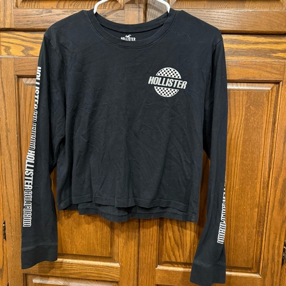 Hollister Top Tee S Small Crop Long Sleeve Black Checkered Y2K - Picture 1 of 5